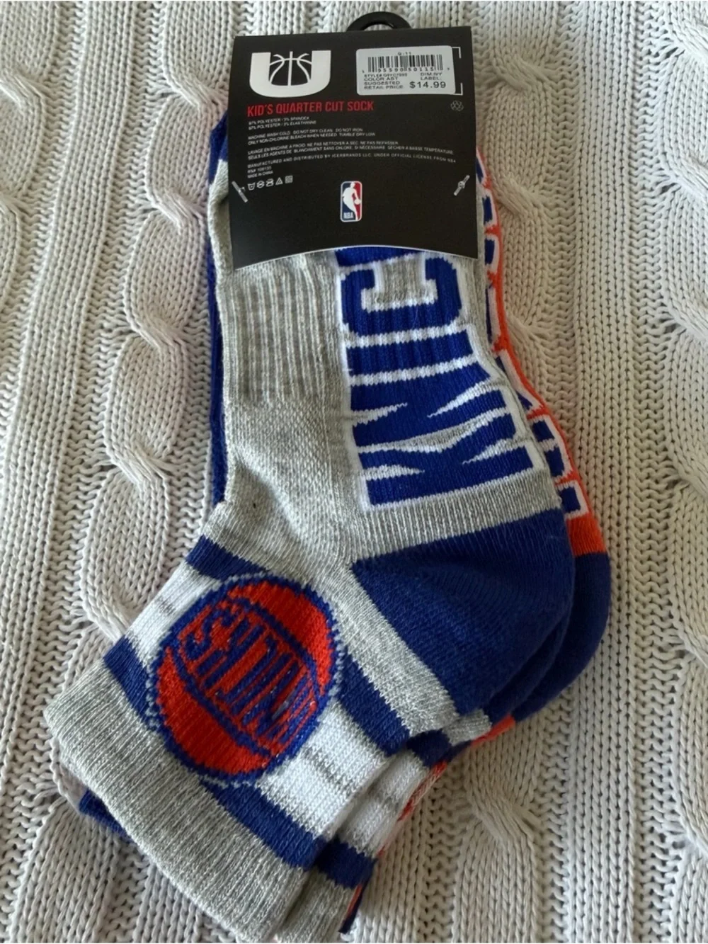 NEW YORK Knicks Kids Crew Socks 3 Pairs Size 4 - 9 Children’s Sock NBA Licensed
